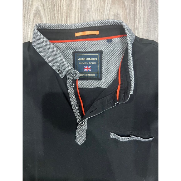 Guide London Other - Guide London Premium Range Mens Large Black Polo Shirt Patterned Collar